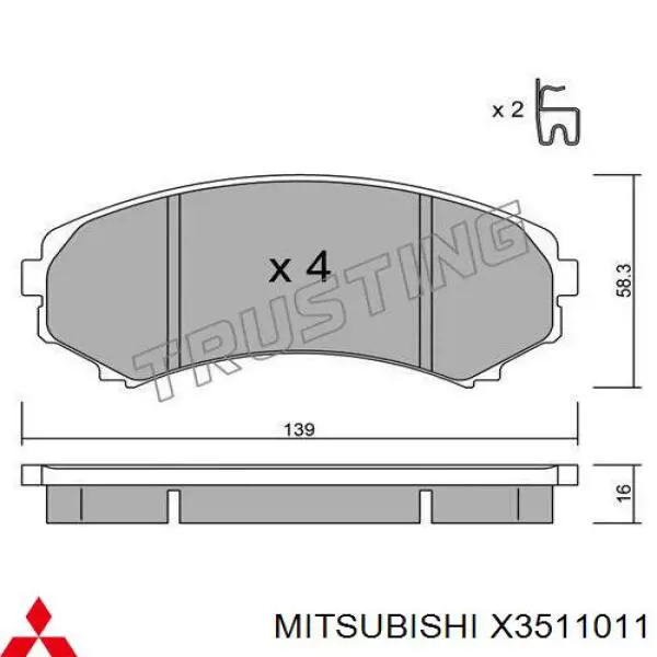X3511011 Mitsubishi Sapatas do freio dianteiras de disco