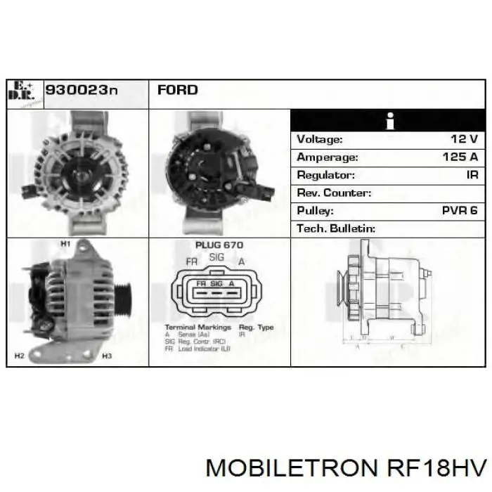 Eixo de diodos do gerador Mobiletron RF18HV preço, a partir de 26,29 USD