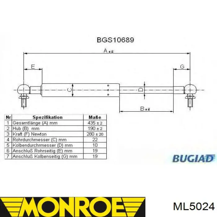 Amortecedor de tampa de porta-malas (de 3ª/5ª porta traseira) GS0024 Magneti Marelli