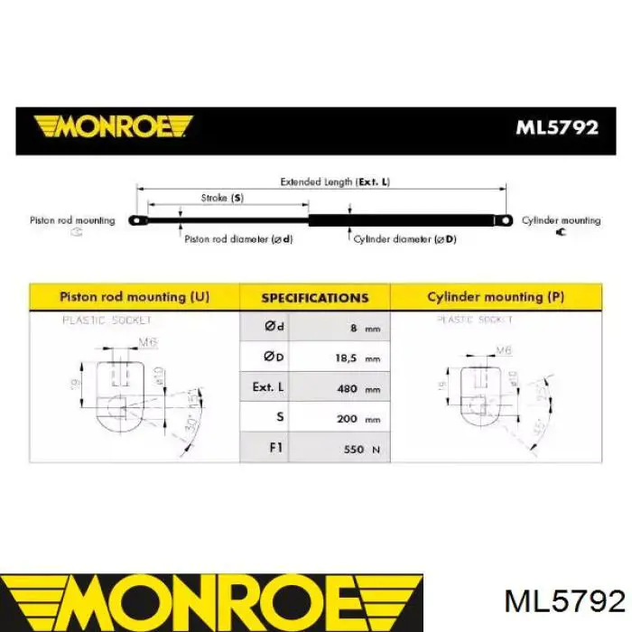 Amortecedor de tampa de porta-malas (de 3ª/5ª porta traseira) ST50022 Sato Tech