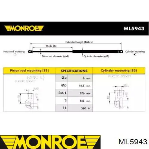 Compre 95962016 General Motors Amortecedor de tampa de porta-malas (de 3ª/5ª porta traseira)