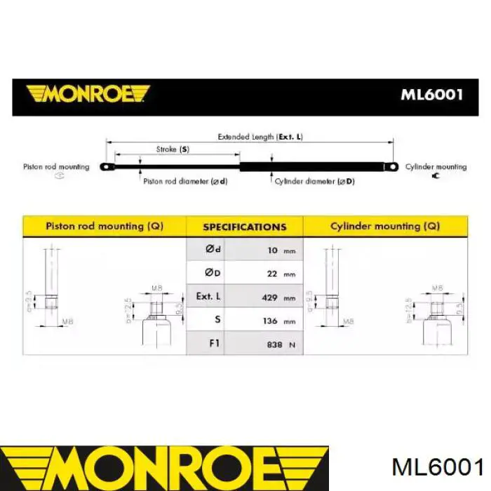 ML6001 Monroe Amortecedor de tampa de porta-malas (de 3ª/5ª porta traseira)