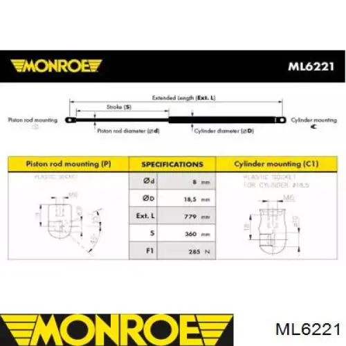 Amortecedor da capota Monroe ML6221 preço, a partir de 27,45 USD