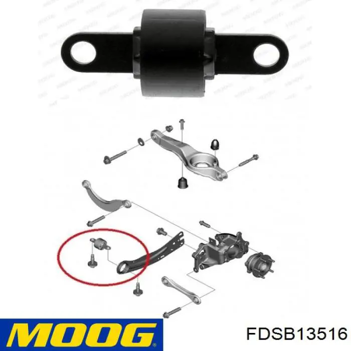 Bloco silencioso dianteiro de braço oscilante traseiro longitudinal Moog FDSB13516 preço, a partir de 20,95 USD