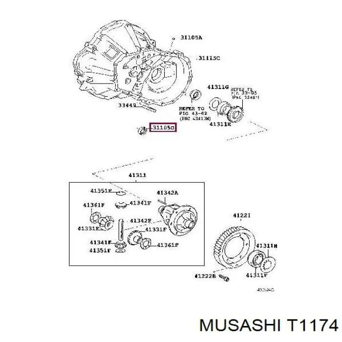 T1174 Musashi Vedação da Caixa Automática de Mudança (de árvore de saída/primária)