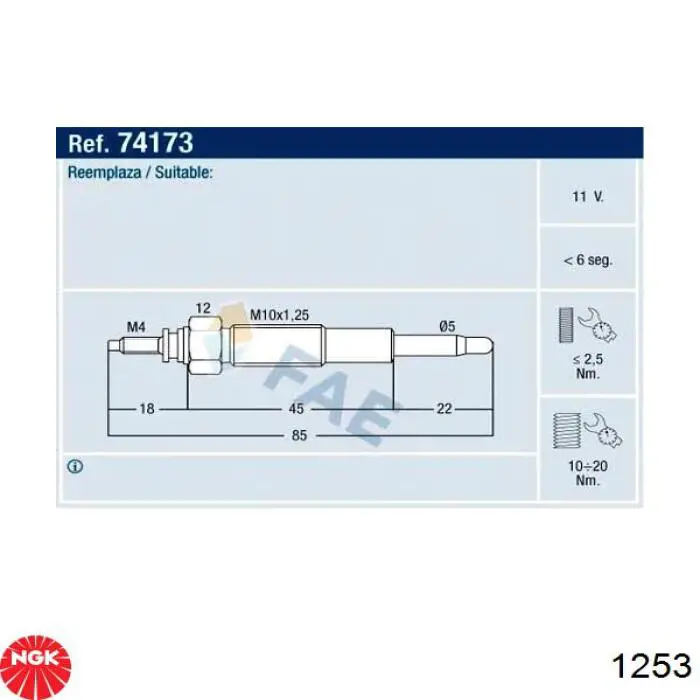 Vela de incandescência NGK 1253 preço, a partir de 9,75 USD