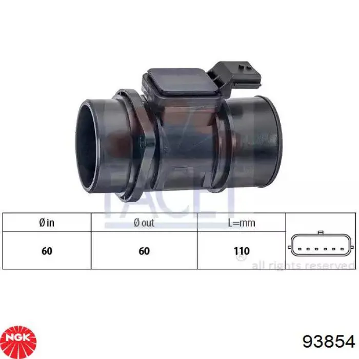 93854 NGK Sensor de fluxo (consumo) de ar, medidor de consumo M.A.F. - (Mass Airflow)
