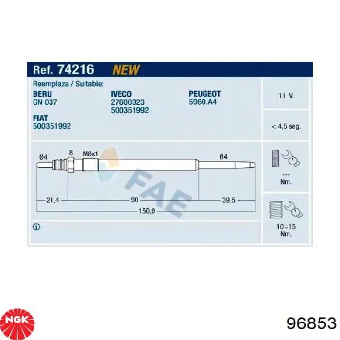 Vela de incandescência NGK 96853 preço, a partir de 26,89 USD