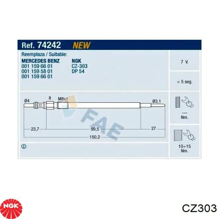 CZ303 NGK Vela de incandescência