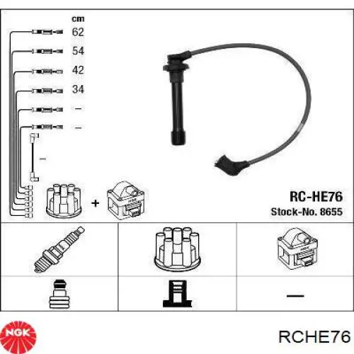 RCHE76 NGK Fios de alta voltagem, kit
