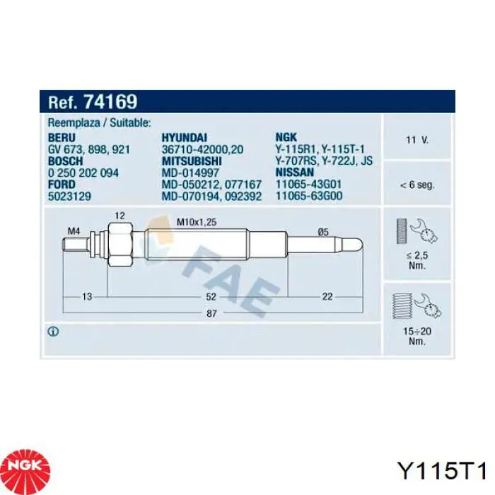 Vela de incandescência Y115T1 NGK