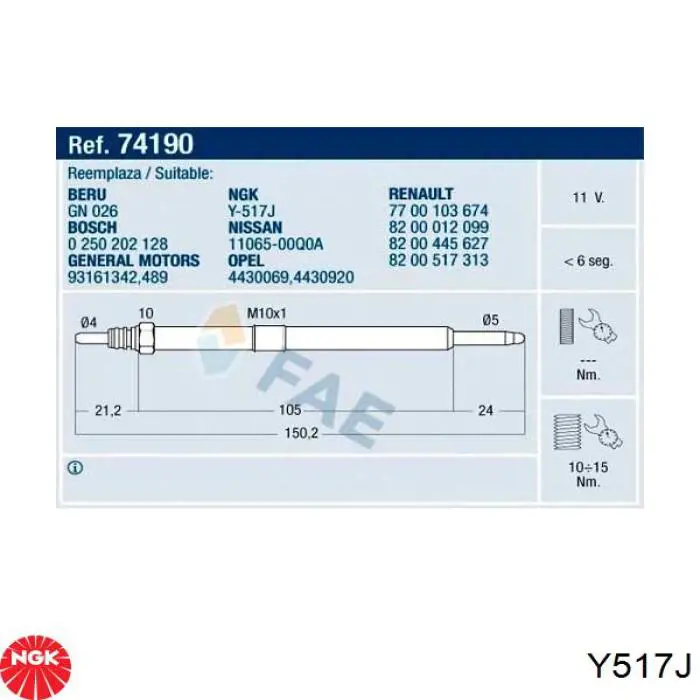 Vela de incandescência Y517J NGK