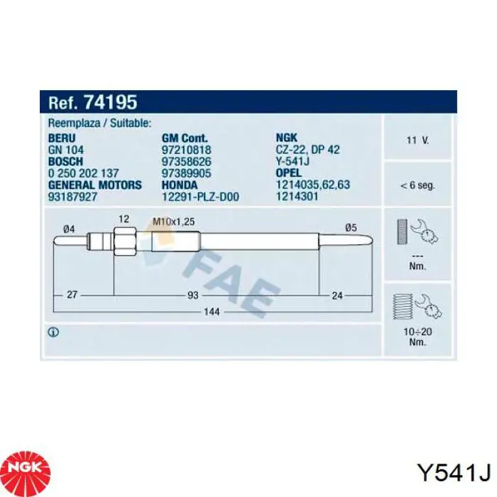 Compre Y541J NGK Vela de incandescência