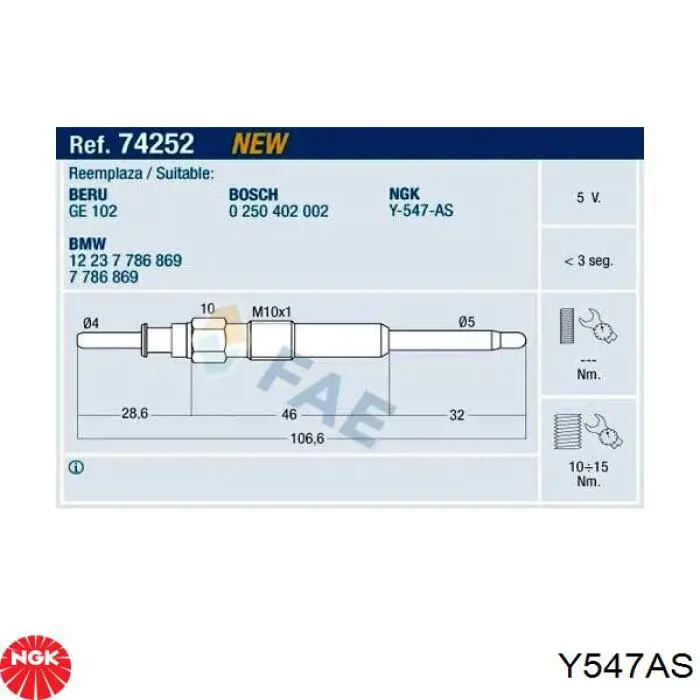 Compre Y547AS NGK Vela de incandescência