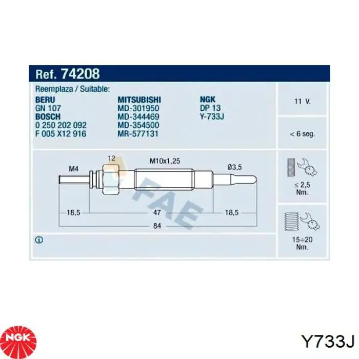 Vela de incandescência Y733J NGK