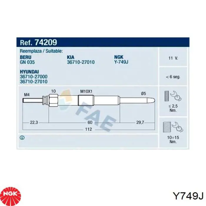 Compre Y749J NGK Vela de incandescência