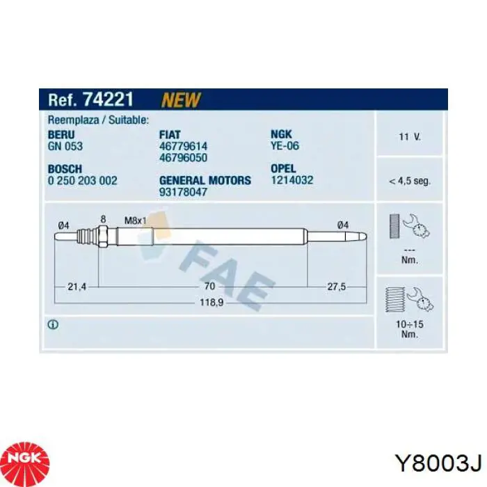 Vela de incandescência NGK Y8003J preço, a partir de 15,44 USD