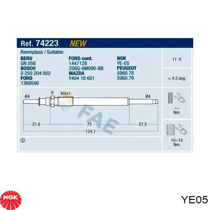 Vela de incandescência NGK YE05 preço, a partir de 14,37 USD
