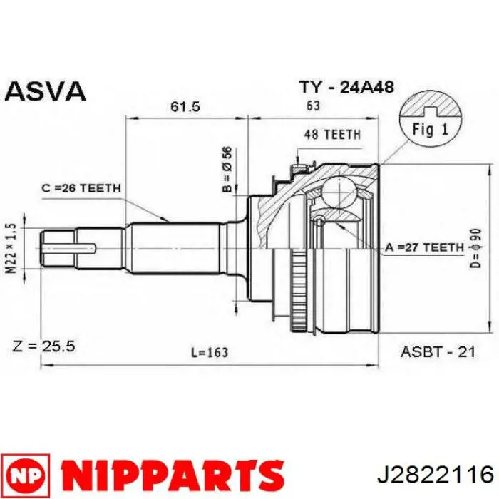 Compre J2822116 Nipparts Junta homocinética externa dianteira
