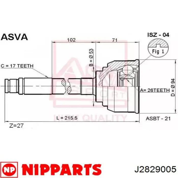 Compre J2829005 Nipparts Junta homocinética externa dianteira
