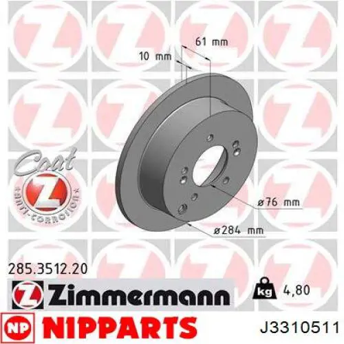 Compre J3310511 Nipparts Disco do freio traseiro