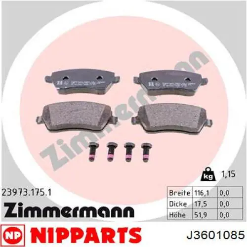 Compre J3601085 Nipparts Sapatas do freio dianteiras de disco