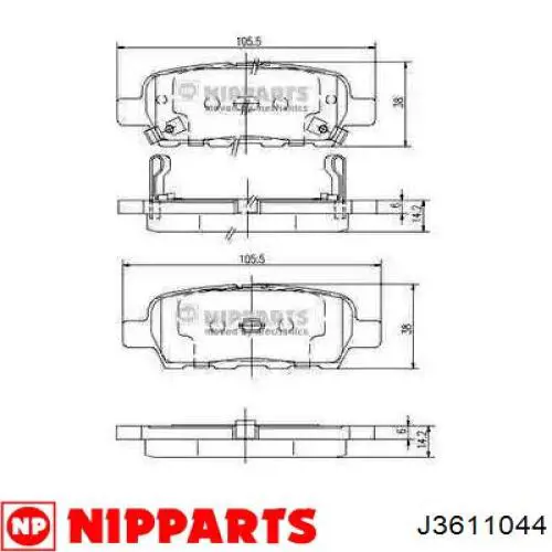 Sapatas do freio traseiras de disco Nipparts J3611044 preço, a partir de 33,84 USD