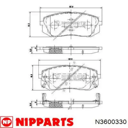 Sapatas do freio dianteiras de disco Nipparts N3600330 preço, a partir de 33,01 USD