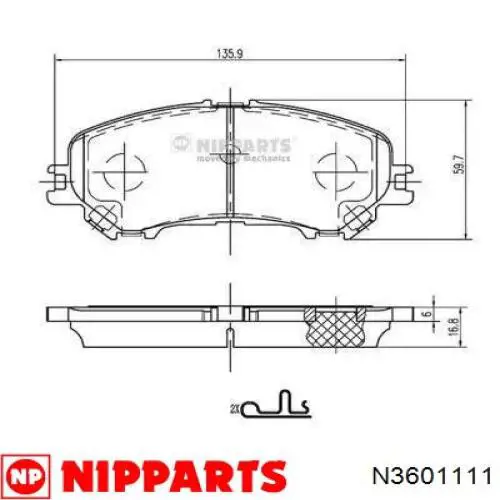 N3601111 Nipparts Sapatas do freio dianteiras de disco