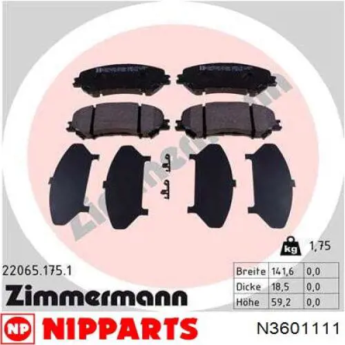 Compre N3601111 Nipparts Sapatas do freio dianteiras de disco