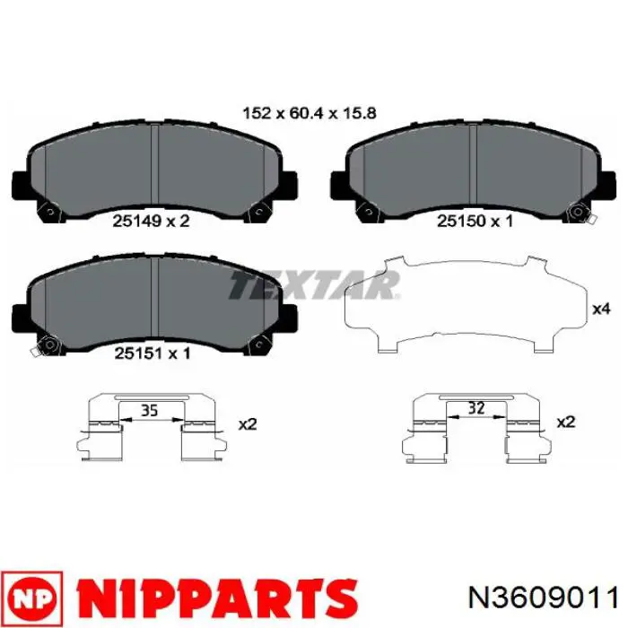 Compre N3609011 Nipparts Sapatas do freio dianteiras de disco