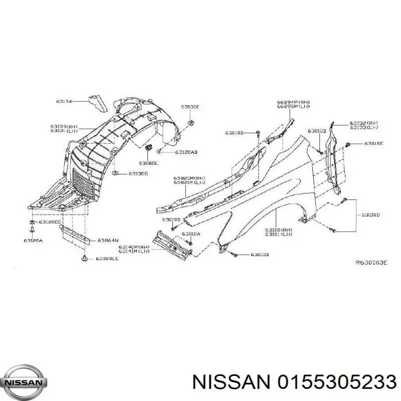 Compre 0155305233 Nissan/Infiniti Cápsula (prendedor) de fixação do forro do pára-choque do pára-lama dianteiro
