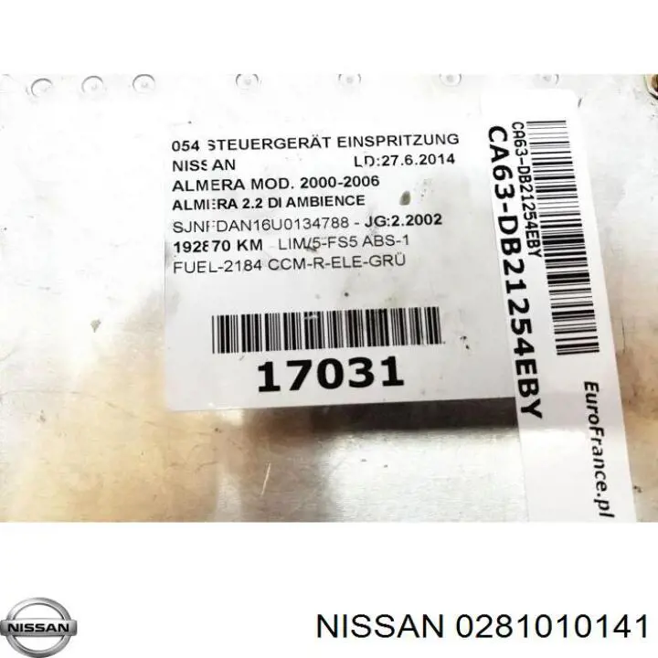 Compre 0281010141 Nissan/Infiniti Módulo de direção (Centralina eletrônica) de motor