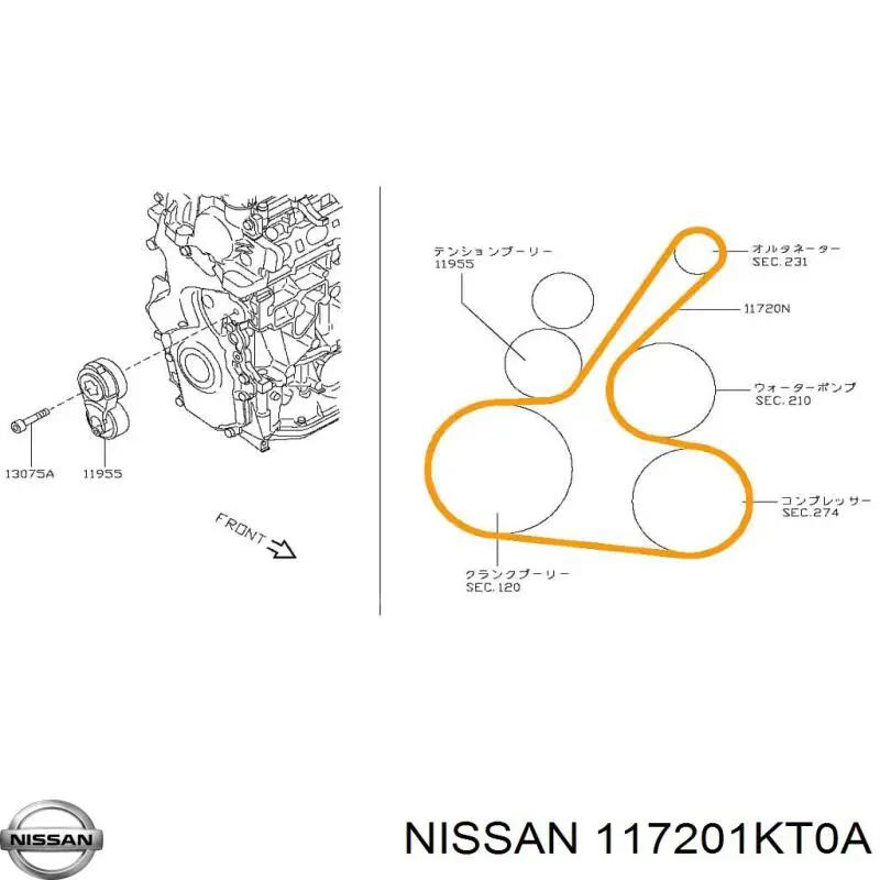 Correia dos conjuntos de transmissão Nissan/Infiniti 117201KT0A preço, a partir de 10,85 USD
