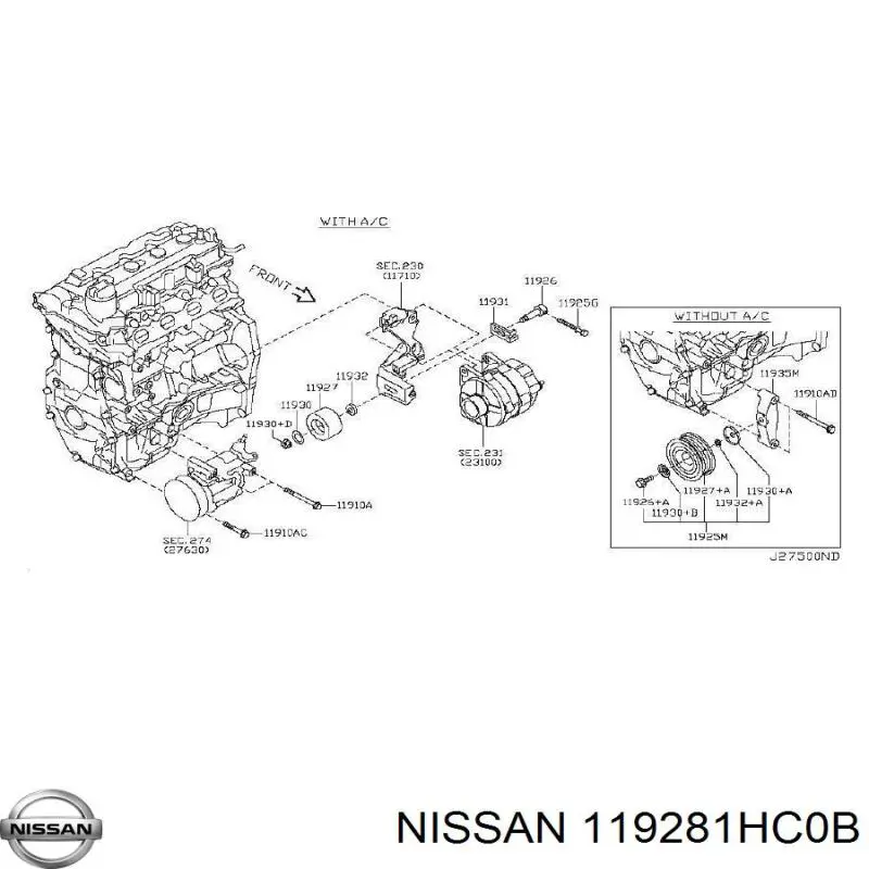  Nissan/Infiniti 119281HC0B preço, a partir de 27,43 USD