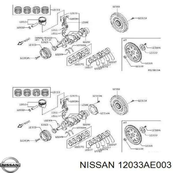 12033AE003 Nissan/Infiniti Kit de anéis de pistão de motor, STD.