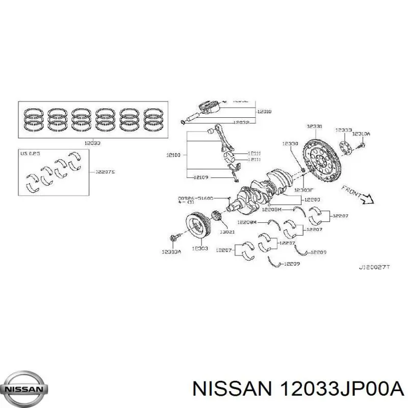 Compre 12033JP00A Nissan/Infiniti Kit de anéis de pistão de motor, STD.