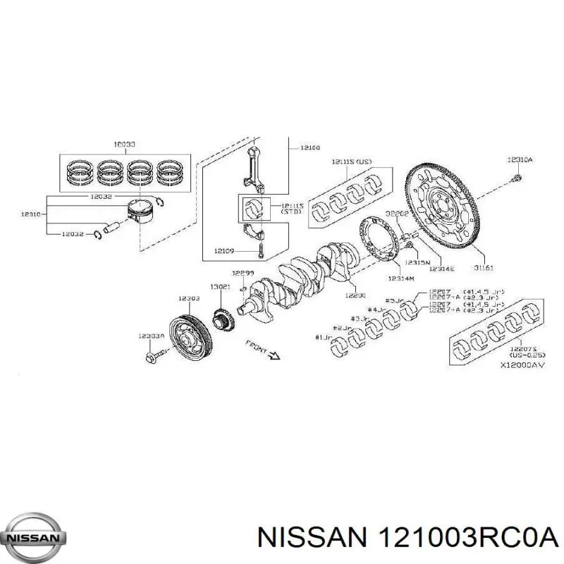12100EN20A Nissan/Infiniti Biela de pistão de motor