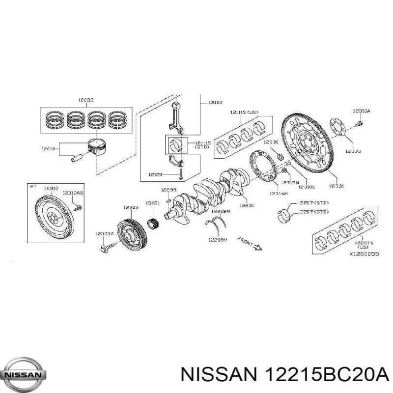 12215BC20A Nissan/Infiniti Folhas inseridas principais de cambota, kit, padrão (STD)