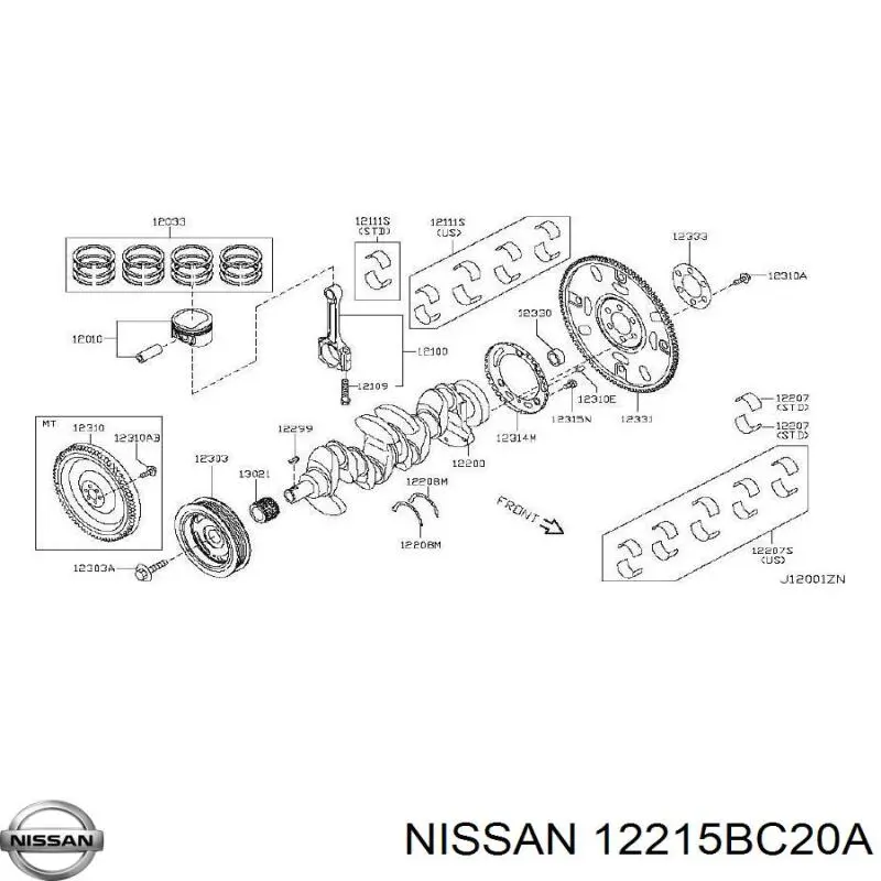 Folhas inseridas principais de cambota, kit, padrão (STD) Nissan/Infiniti 12215BC20A preço, a partir de 27,44 USD