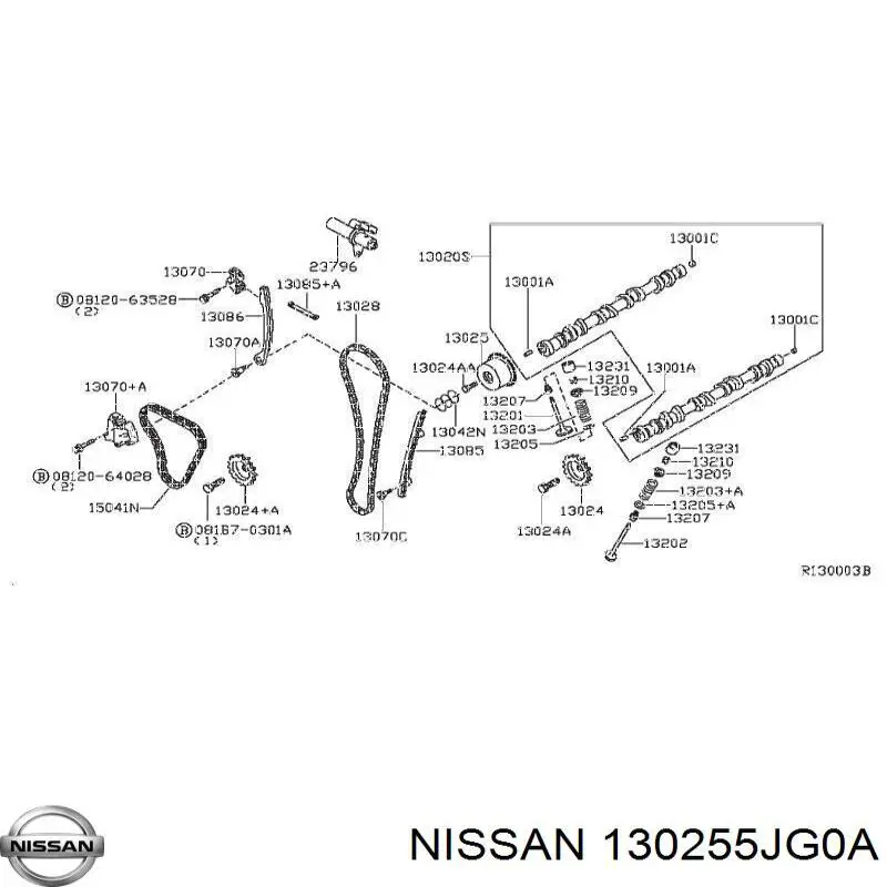 130255JG0A Nissan/Infiniti Engrenagem de cadeia de roda dentada da árvore distribuidora de admissão de motor