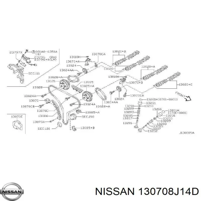 130708J14D Nissan/Infiniti Reguladora de tensão esquerda da cadeia do mecanismo de distribuição de gás da árvore de cames