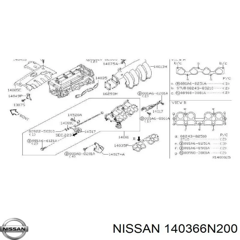 Vedante de tubo coletor de escape Nissan/Infiniti 140366N200 preço, a partir de 17,38 USD