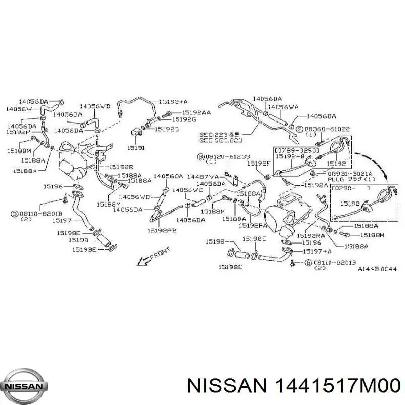 1441517M00 Nissan/Infiniti Vedante de turbina dos gases de escape, admissão