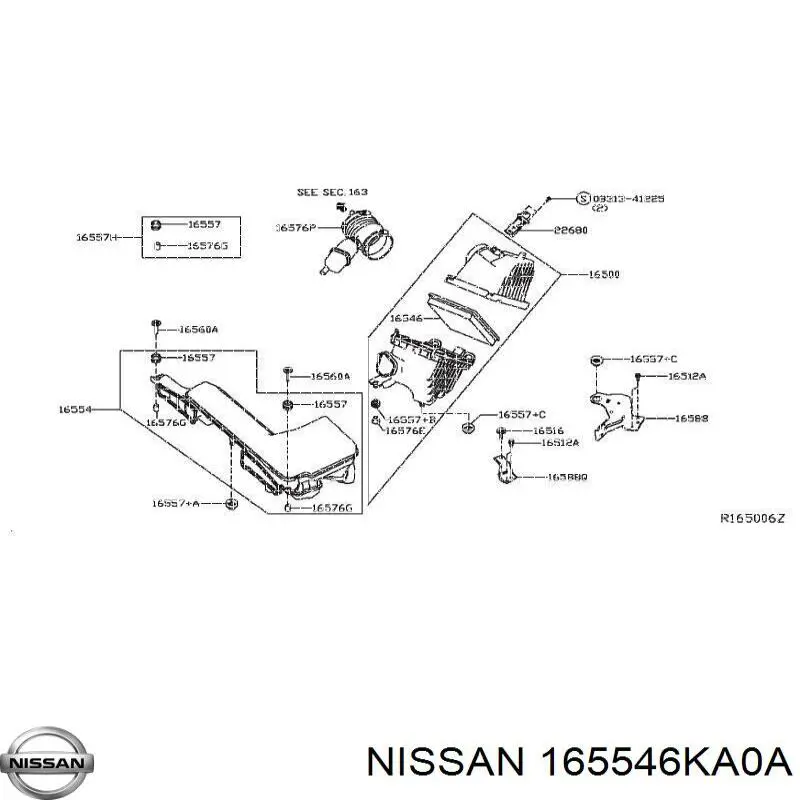 165546KA0A Nissan/Infiniti Tomada de ar de filtro de ar
