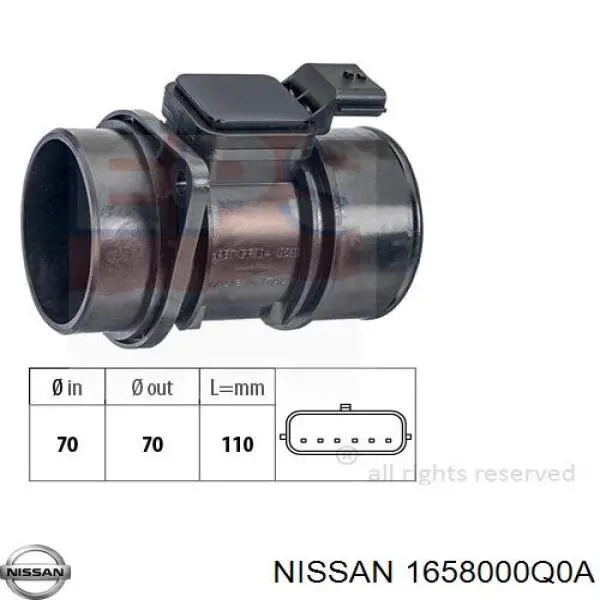 Sensor de fluxo (consumo) de ar, medidor de consumo M.A.F. - (Mass Airflow) Nissan/Infiniti 1658000Q0A preço, a partir de 58,90 USD