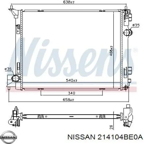 214104BE0A Nissan/Infiniti Radiador de esfriamento de motor