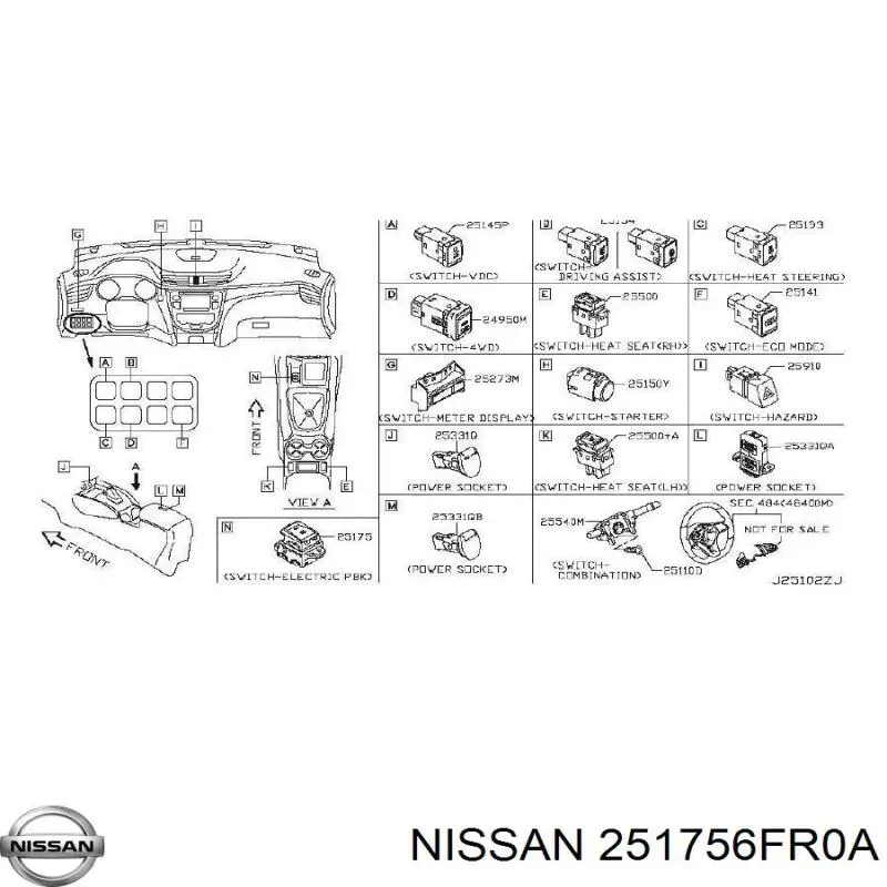 251756FR0A Nissan/Infiniti Tecla do freio de estacionamento eletromecânico