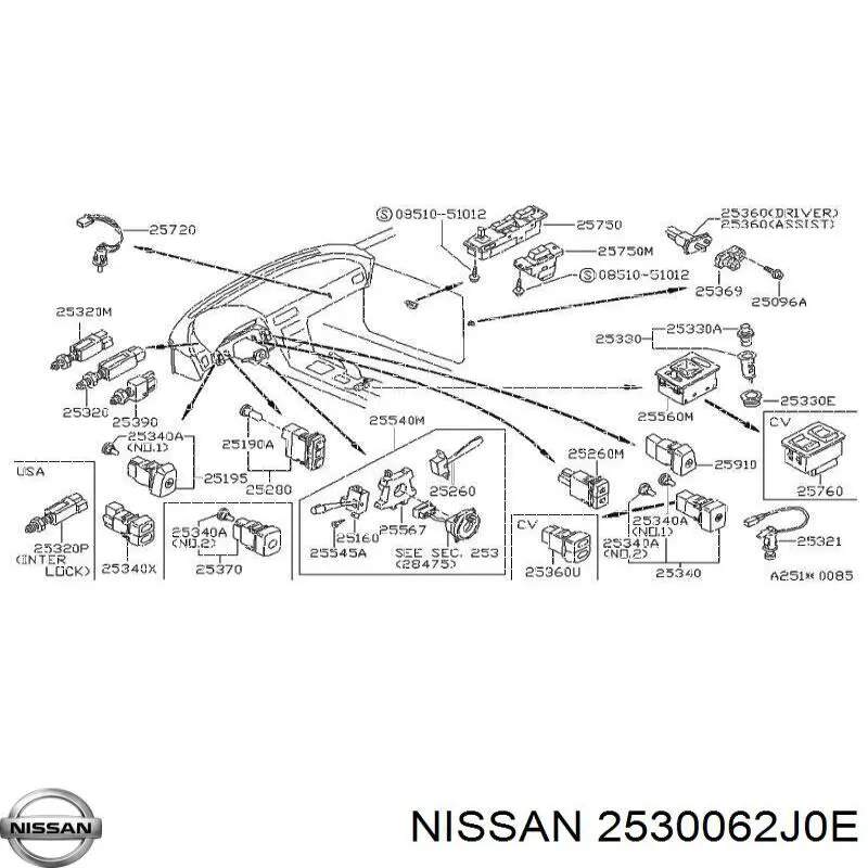 Sensor de ativação do sinal de parada Nissan/Infiniti 2530062J0E preço, a partir de 98,44 USD