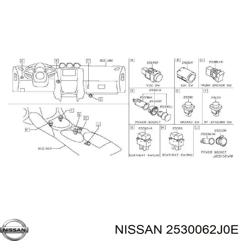 Compre 2530062J0E Nissan/Infiniti Sensor de ativação do sinal de parada